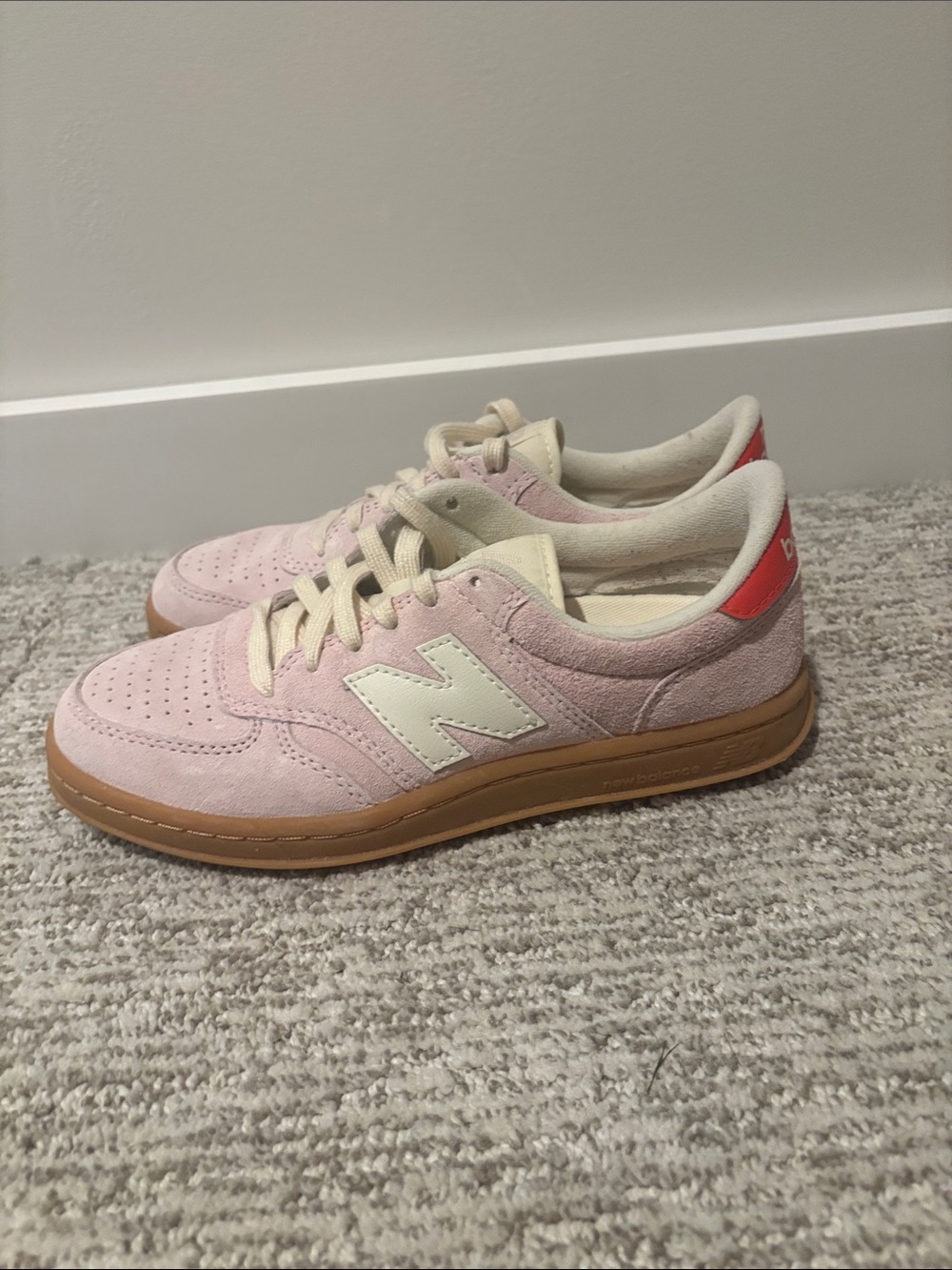 New Balance Pink Suede Low-Top Sneakers with Gum Sole